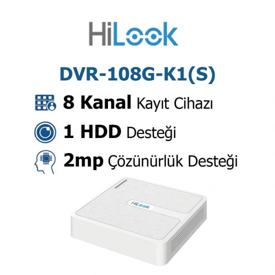 Hilook 8 kanal DVR kayıt cihazı 1080p AHD uyumlu güvenlik sistemi model DVR-108G-K1(S)